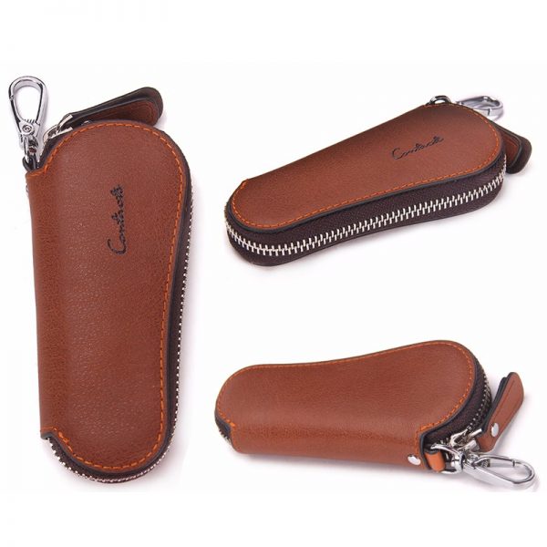 CONTACT S Men Genuine Cow Leather Bag Car Key Wallets Fashion Women Housekeeper Holders Carteira Keychain