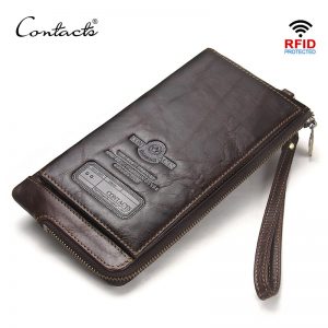 CONTACT S Wristlet Bag Genuine Leather RFID Cellphone Wallet Men s Clutch Wallets Men Credit Card