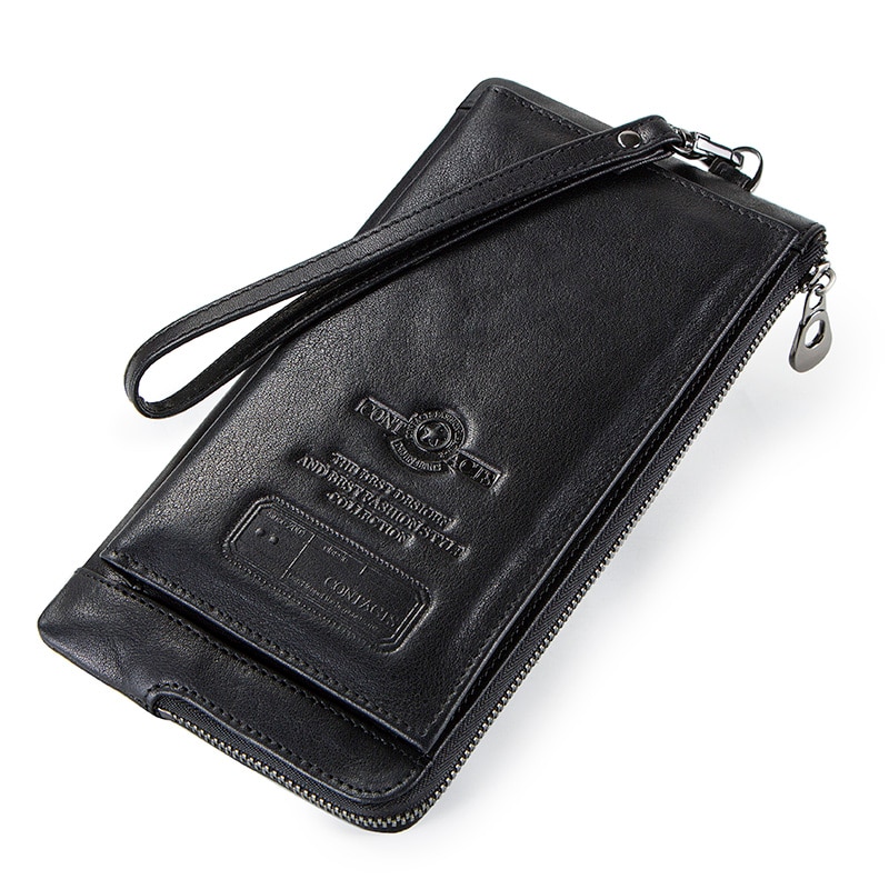 Contact’s Genuine Leather Wristlet RFID Wallet | Men’s Clutch Wallet & Long Zipper Purse
