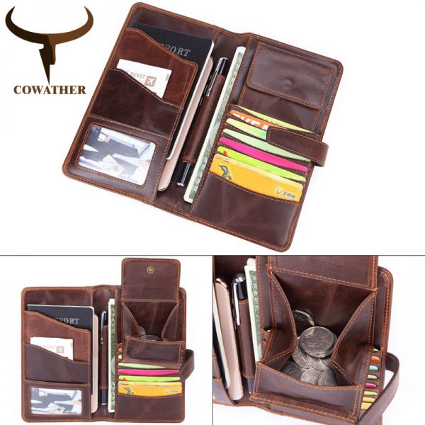 COWATHER  cow genuine leather wallet men high quality men wallets new design male purse