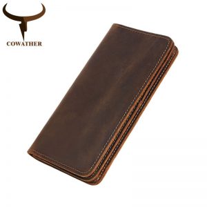 COWATHER  top cow genuine leather Crazy horse leather men wallet  long style high quality