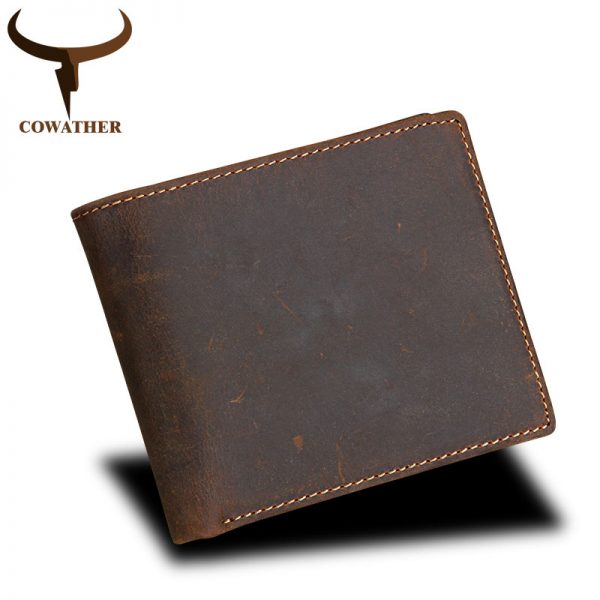 COWATHER   cow genuine Crazy horse leather mens wallet vintage short style high quality male