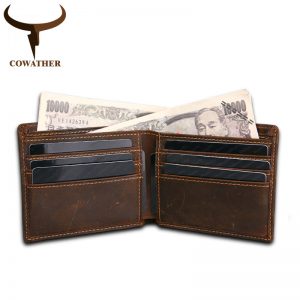 Cowather 100% Genuine Horse Leather Vintage Short Bifold Wallets for Men