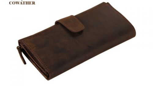 COWATHER genuine cow leather long mens alligator wallet for men vintage good male purseMulti card holding