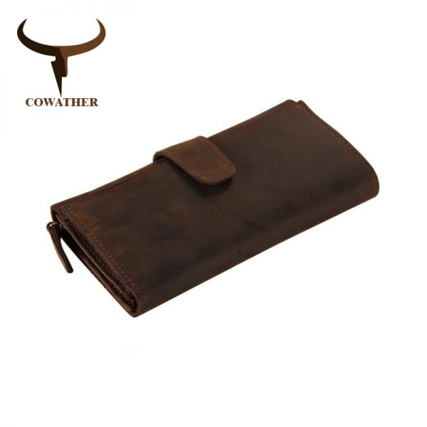 COWATHER genuine cow leather long mens alligator wallet for men vintage good male purseMulti card holding