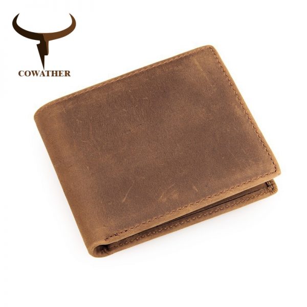 COWATHER genuine cow leather short mens wallet for men vintage good male purse  color free