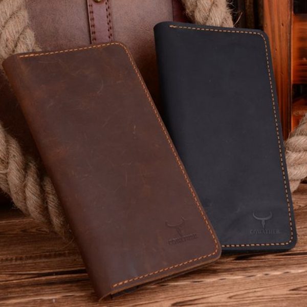 COWATHER high quality cow genuine Crazy horse leather men wallets  long style two color fashion