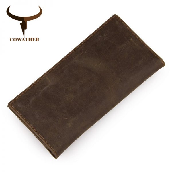 COWATHER mens wallet leather genuine  Crazy horse leather long style vintage men purse new design