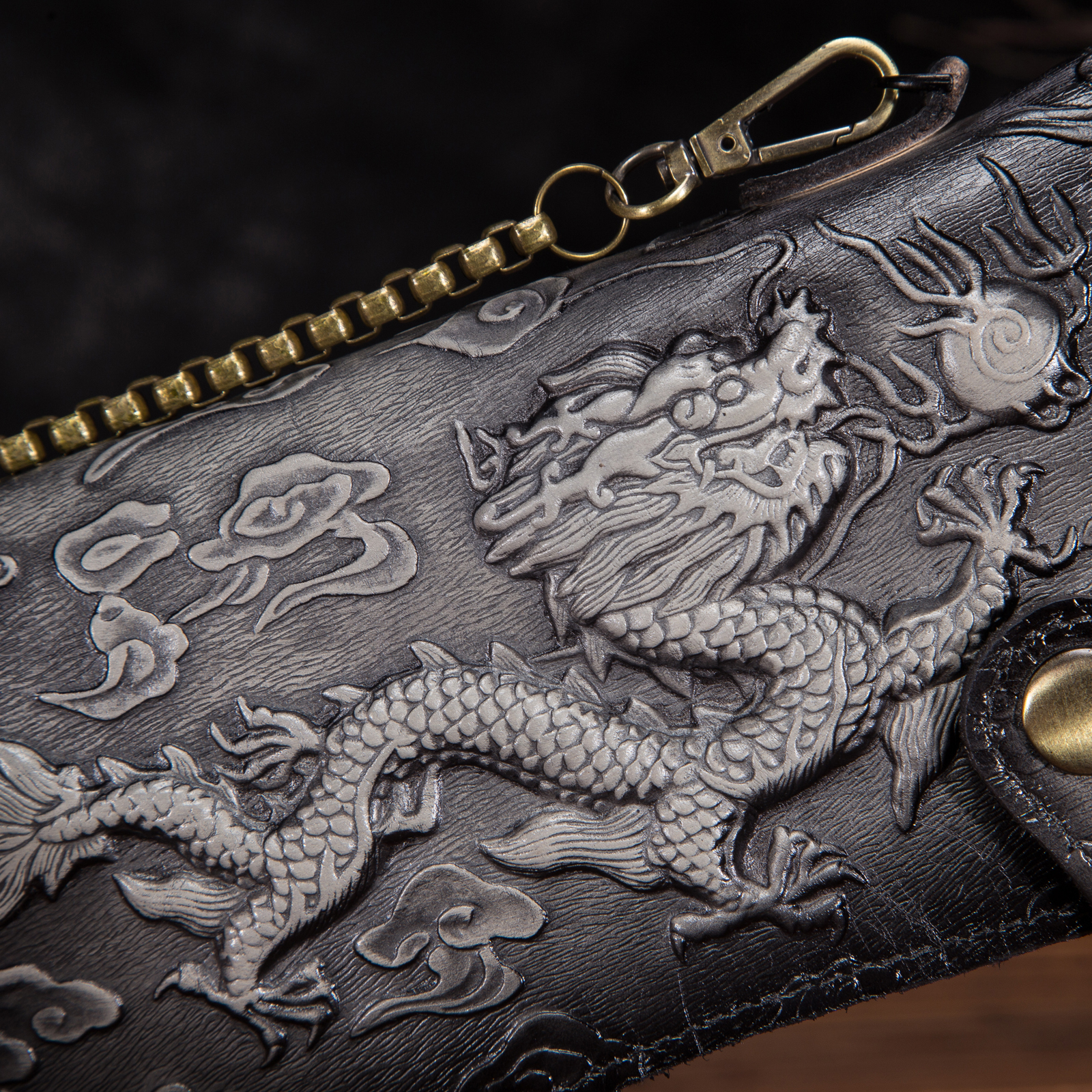 High Quality Leather Designer Embossed Long Chain Wallets for Men