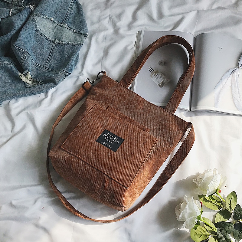 Corduroy Luxury Designer Women’s Zipper Shoulder Handbags