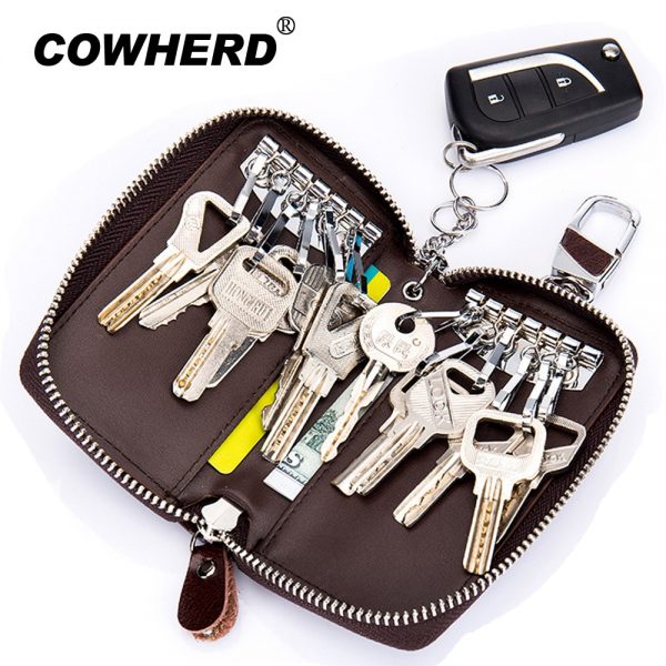 Cowherd Genuine Cow Leather Car Key Wallets Fashion Key Holder Credit Card Housekeeper Organizer Keychain Case