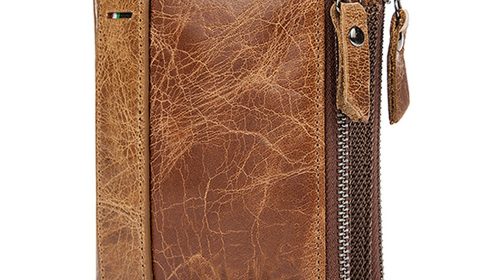 Crazy Horse Genuine Leather Men Wallets Short Credit Business Card Holders Double Zipper Cowhide Leather Wallet
