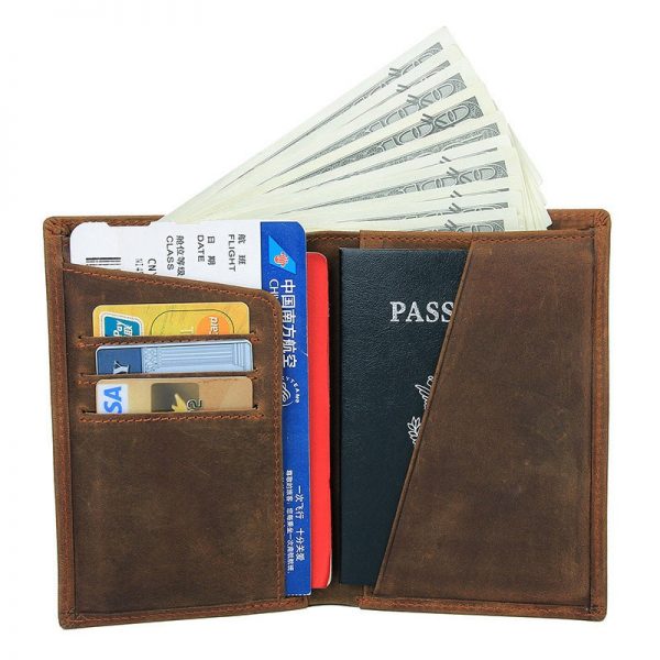 Crazy Horse Leather Bag Purse Retro Card Case Pack Long Passport Cover Business Men Cowhide Travel