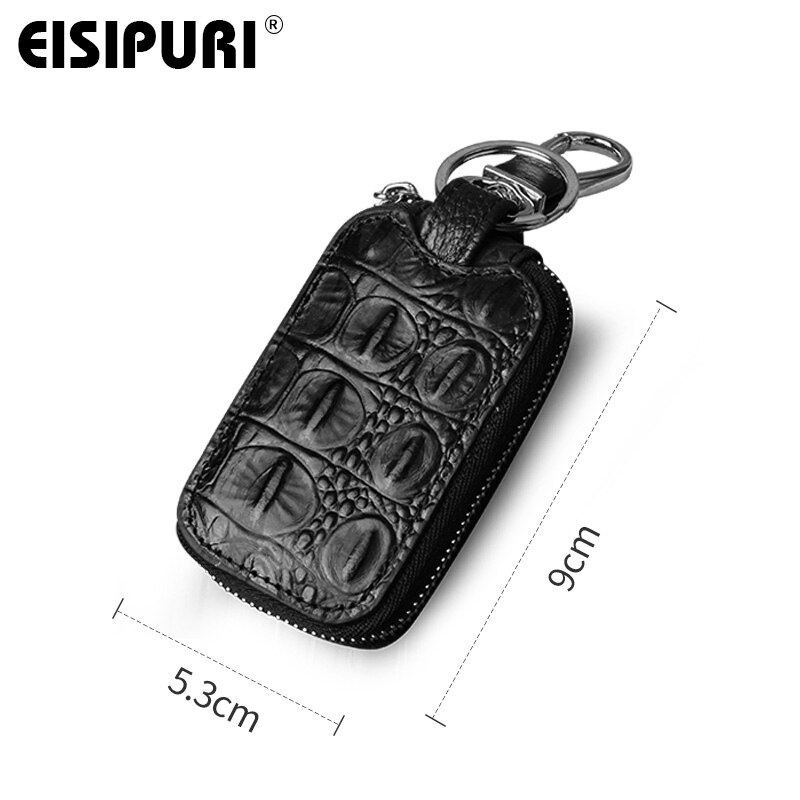 Genuine Crocodile Car Key Holder Wallet- Zipper Keychain Bag Black