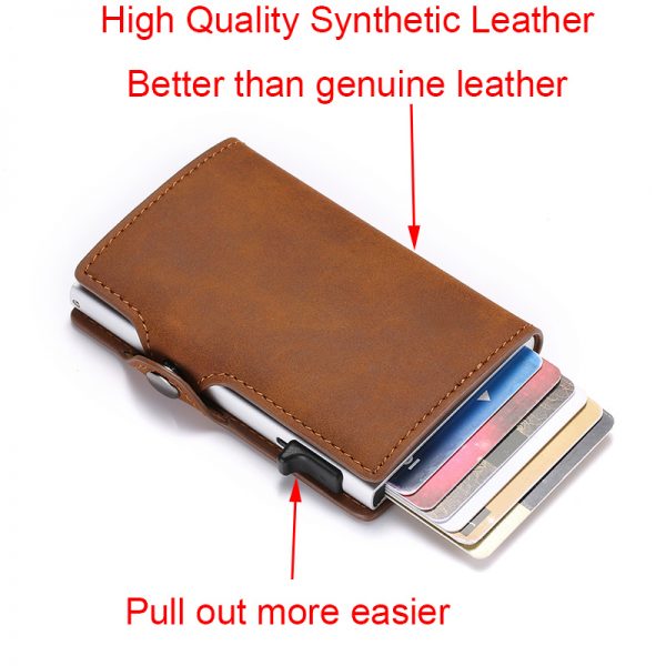 DIENQI Anti Rfid Credit Card Holder Case Men slide Leather id Card Holder Bank Aluminium Metal