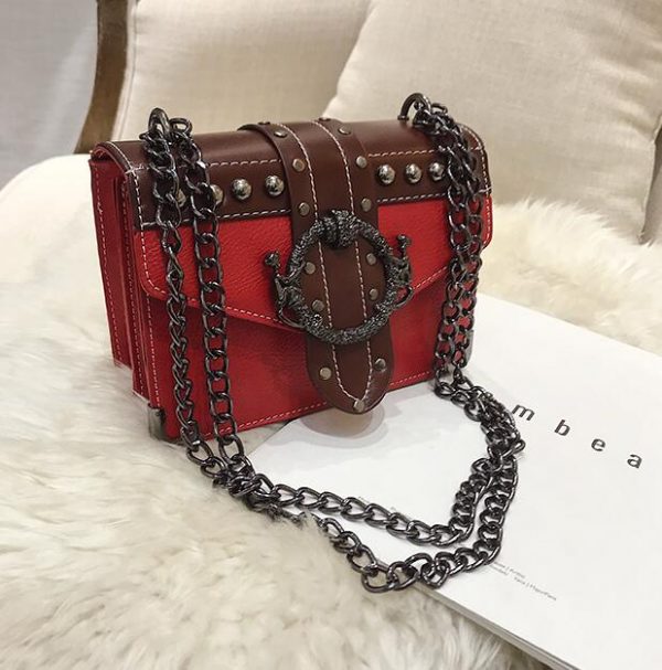 European Fashion Female Square Bag  New Quality PU Leather Women s Designer Handbag Rivet Lock