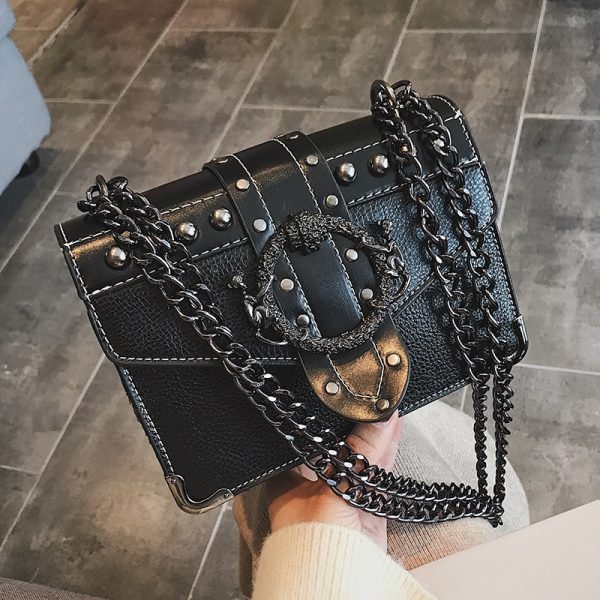 European Fashion Female Square Bag  New Quality PU Leather Women s Designer Handbag Rivet Lock