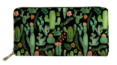 FORUDESIGNS Cactus Women PU Wallet Female Long Zipper Wallet Large Capacity Wallets Female Purse Lady Purse