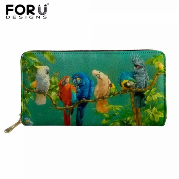 FORUDESIGNS Parrot Women Long Clutch Wallet Large Capacity Wallets Female Purse Lady Purses Phone Pocket Card
