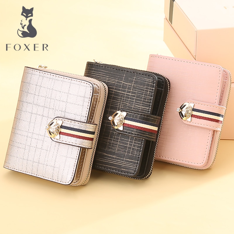 FOXER Leather Wallets for Women, Genuine Leather Gift Box Packing Ladies  Clutch Purses with Zipper Coin Pocket Women's Small Bifold Wallets Credit