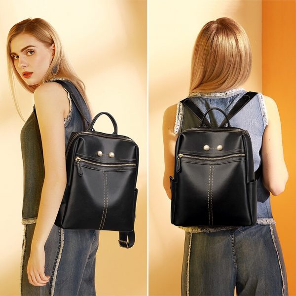 FOXER Brand Women Split Leather Travel Backpack Teenage Casual School Bag Large Capacity Female Fashion Backpack