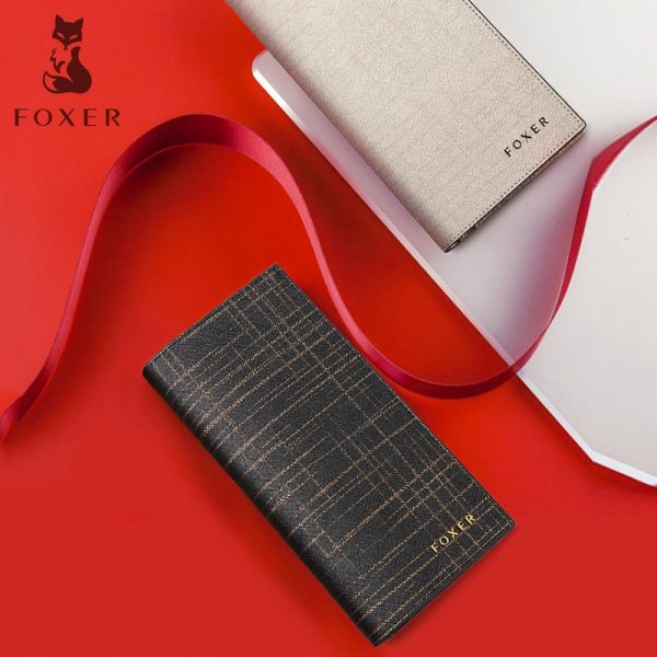 FOXER Women Cow Leather Long Wallet Fashion Classic Cellphone Bag Wallets for Women New Designer Ladies