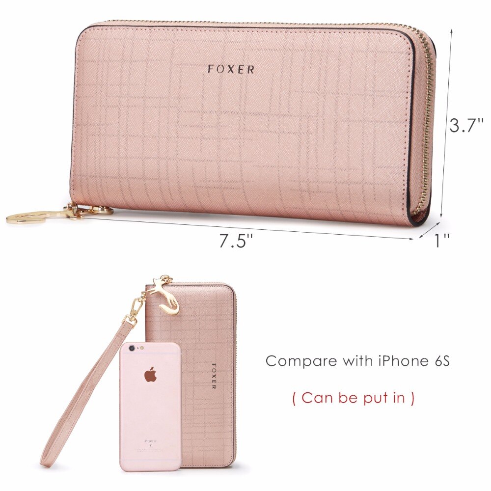 Foxer Hight Quality Cow Leather Women’s Long Zipper Clutch Wallets with Wrist Strap 241044F4O1 with Box China