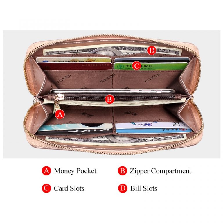 Foxer Women’s Genuine Cowhide Leather Luxury Glitter Wallets with Wristlet