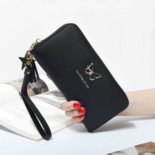 Fashion Butterfly Women Wallet Wrist Handle Phone Case Long Section Money Pocket Pouch Handbag Women s
