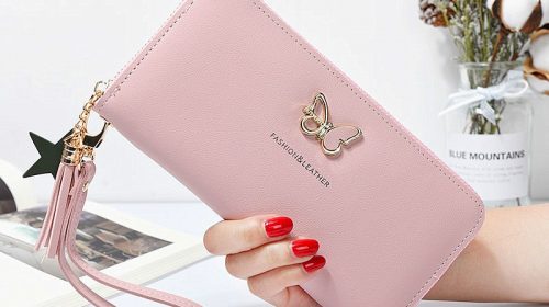 Fashion Butterfly Women Wallet Wrist Handle Phone Case Long Section Money Pocket Pouch Handbag Women s