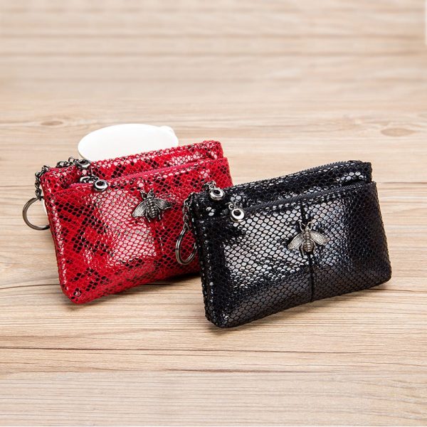 Fashion Coin Purse Ladies Real Leather Wallets Coin Pouch with Zipper Snake Pattern Women Genuine Leather