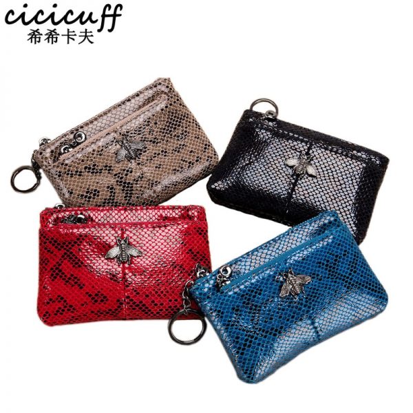 Fashion Coin Purse Ladies Real Leather Wallets Coin Pouch with Zipper Snake Pattern Women Genuine Leather