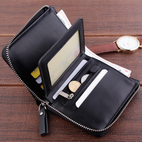 Fashion small men wallet black short zipper purse with coin pocket Brand soft Pu leather man