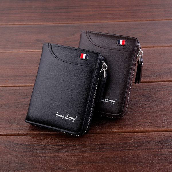 Fashion small men wallet black short zipper purse with coin pocket Brand soft Pu leather man