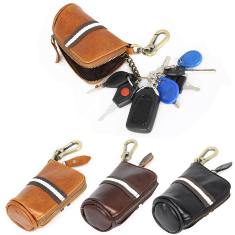 Leather Keys Holder Key Case Zipper Pouch Keychain Wallet 