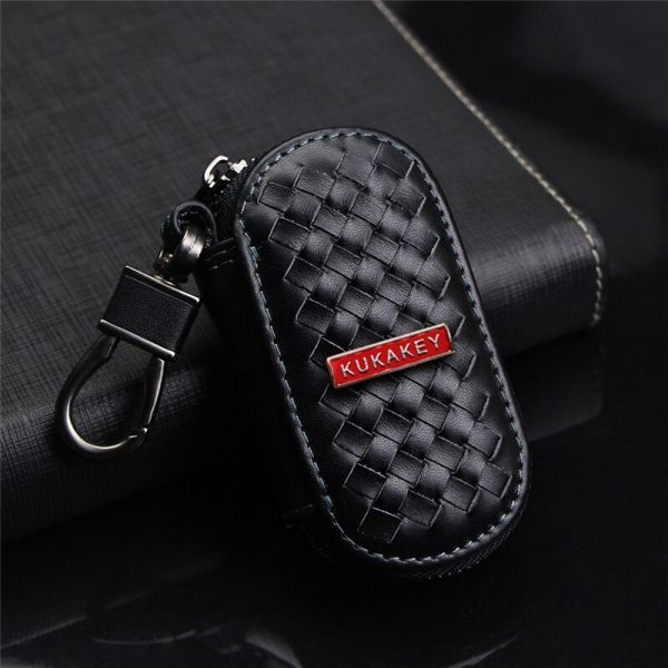 Genuine Leather Car Logo Keychain Hand Woven Key Bag Case Covers Wallet For PORSCHE PEUGEOT SKODA