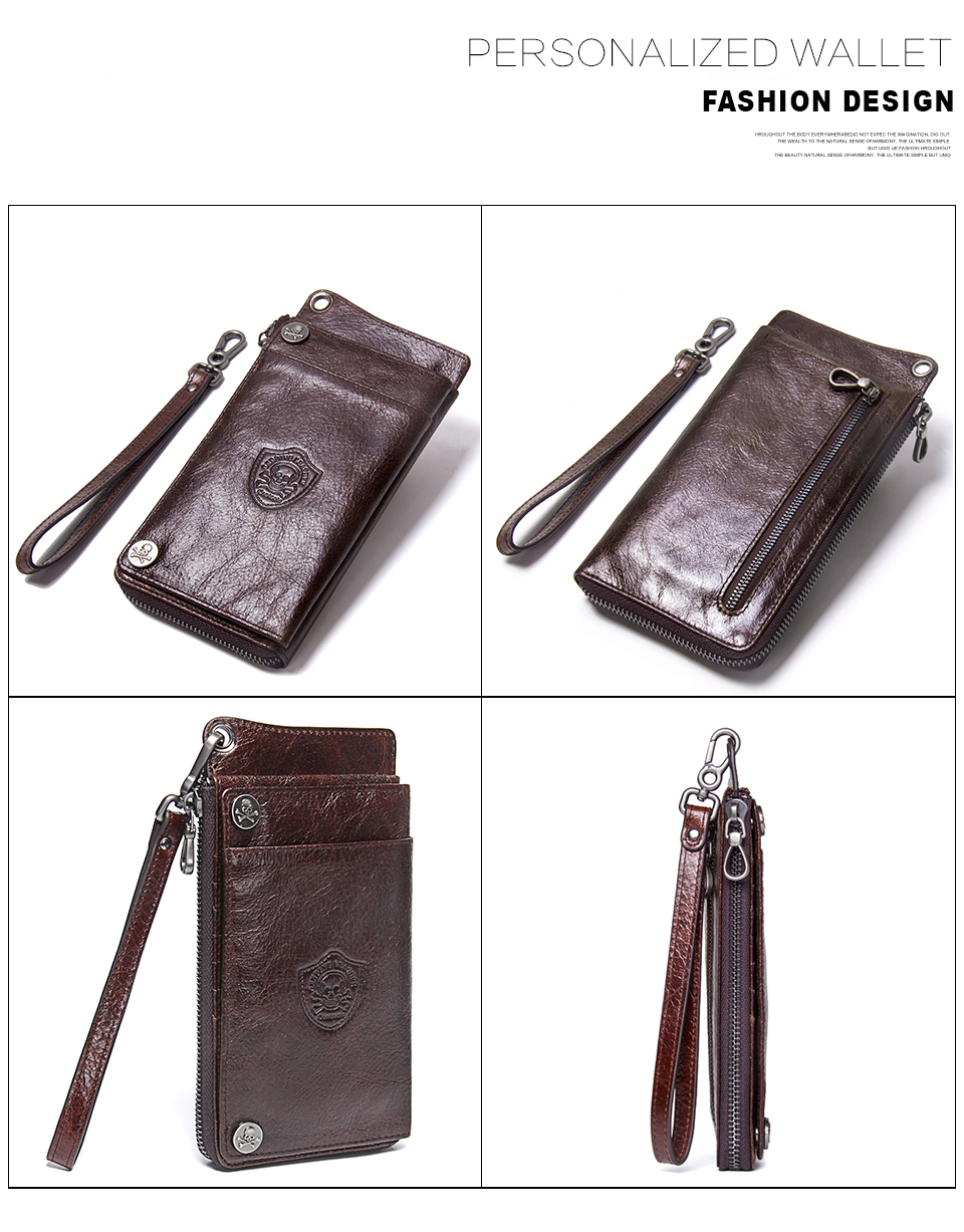 CONTACT'S Men's Clutch Designer Genuine Leather Male Handbag Double Zipper  Long Purse Casual Wallet Bag Clutch
