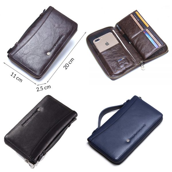 Genuine Leather Men Clutch Wallet Brand Male Card Holder Long Zipper Around Travel Purse With Passport