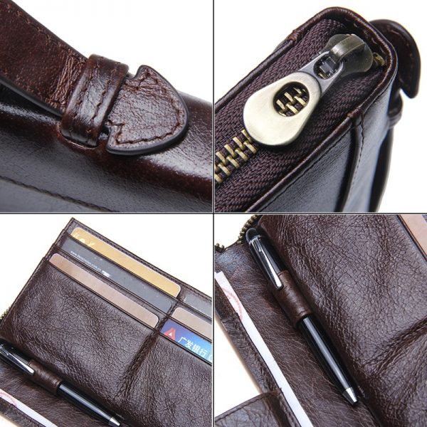 Genuine Leather Men Clutch Wallet Brand Male Card Holder Long Zipper Around Travel Purse With Passport