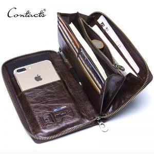 Genuine Leather Men’s Clutch Wallet | Men’s Long Zipper Card Holder, Mobile Case