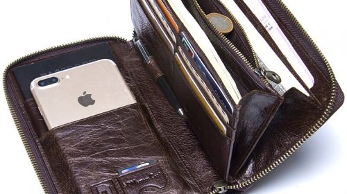 Genuine Leather Men’s Clutch Wallet | Men’s Long Zipper Card Holder, Mobile Case