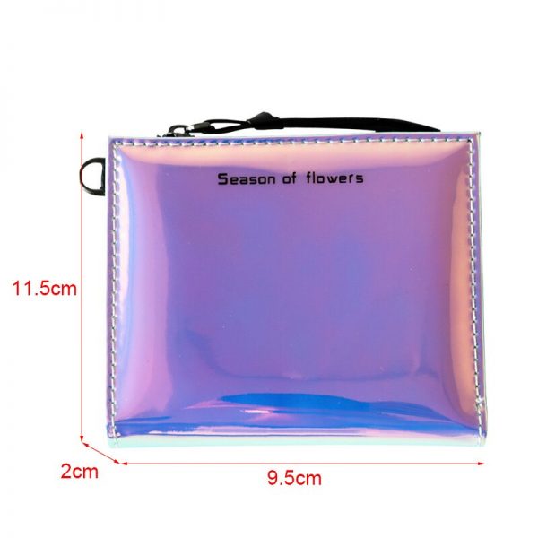 HUBOONE Fashion Women Leather Wallet Holographic Wallet Women Small Card Wallet Zipper Coin Purse Card Holder