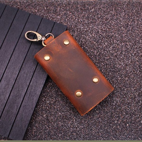 Handmade Genuine Leather Key Wallet Men Holder Keychain Pouch Purse Zipper Designer Housekeeper Car Small Key