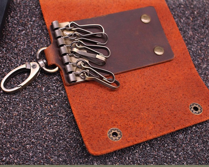 Unisex Handmade Genuine Leather Zipper Key Chain Case Pouch Car