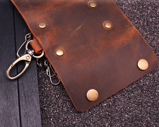 Handmade Genuine Leather Key Wallet Men Holder Keychain Pouch Purse Zipper Designer Housekeeper Car Small Key