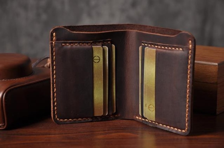 New Handmade Men's Long Wallet Crazy Horse Leather Cowhide Vintage Card  Holder