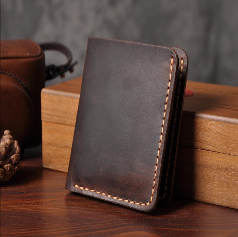 Fashion Vintage Genuine Leather Wallet men Wallet Leather men purse  vertical short money bag male wallet coin Purse card holder