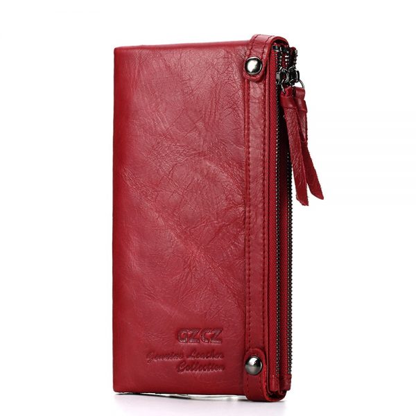 Hengsheng fashion genuine leather women long wallet with cow leather female wallet of coin pocket long