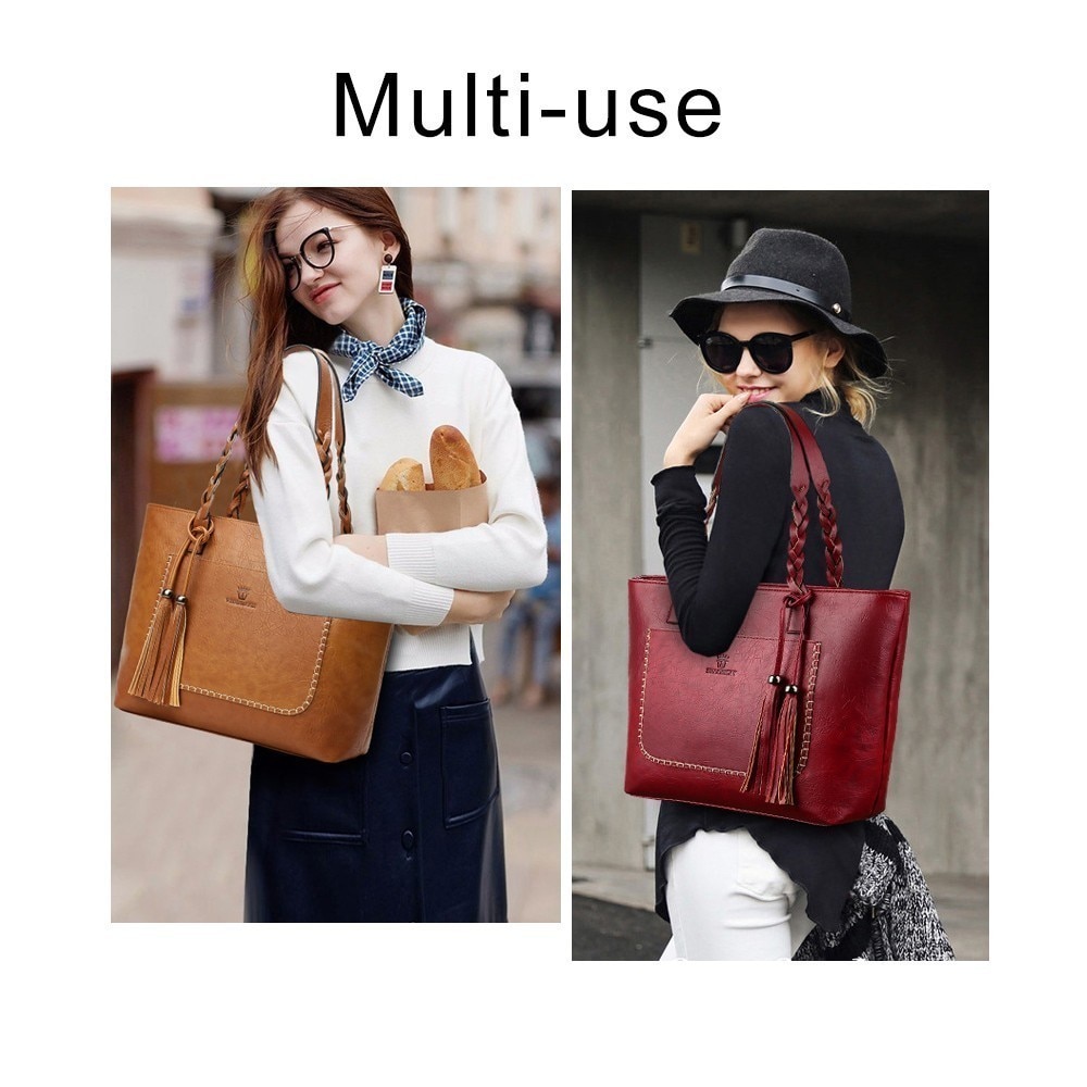 Herald Fashion Casual Leather Fringe Large Capacity Tassel Handbags for ...