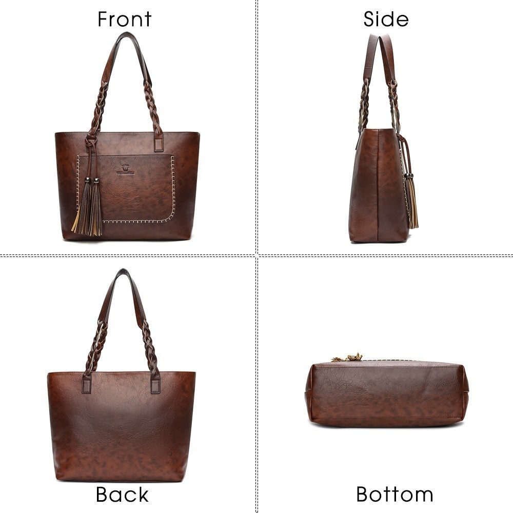 Herald Fashion Casual Leather Fringe Large Capacity Tassel Handbags for  Women